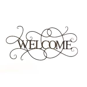 Black Metal Scrolled Welcome Wall Decorative Sign Non Lighted