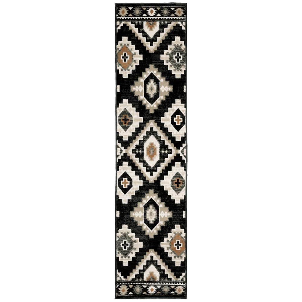 Gracie Charcoal/Ivory 2 ft. x 8 ft. Southwest Runner Rug