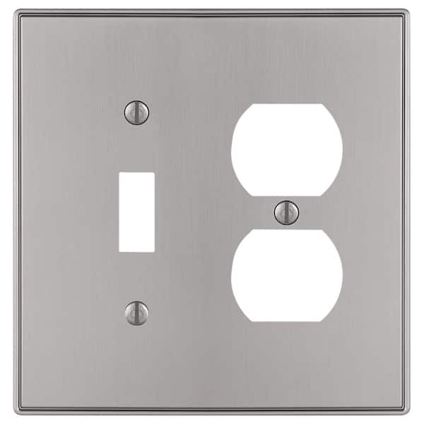 AMERELLE Ansley 2-Gang Brushed Nickel 1-Toggle/1-Duplex Cast Metal Wall Plate