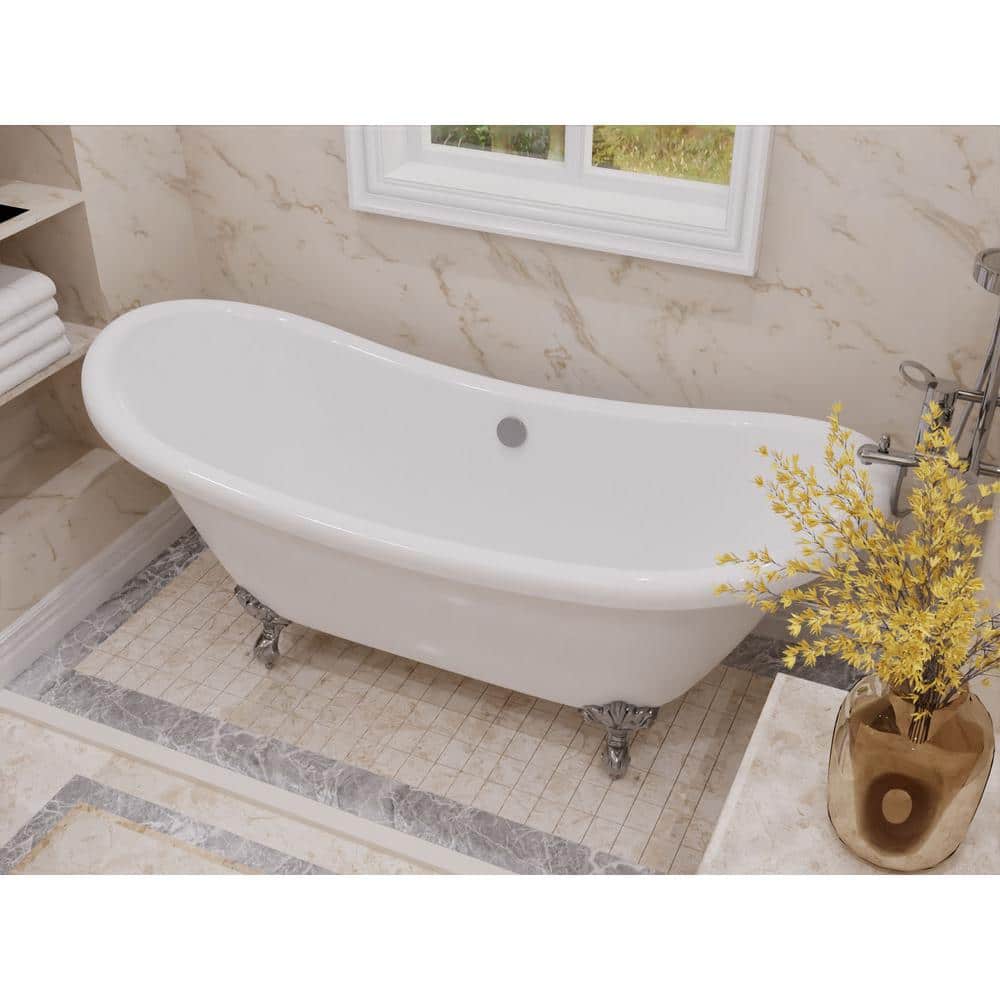 Belissima 69'' White Acrylic Clawfoot Freestanding Bathtub