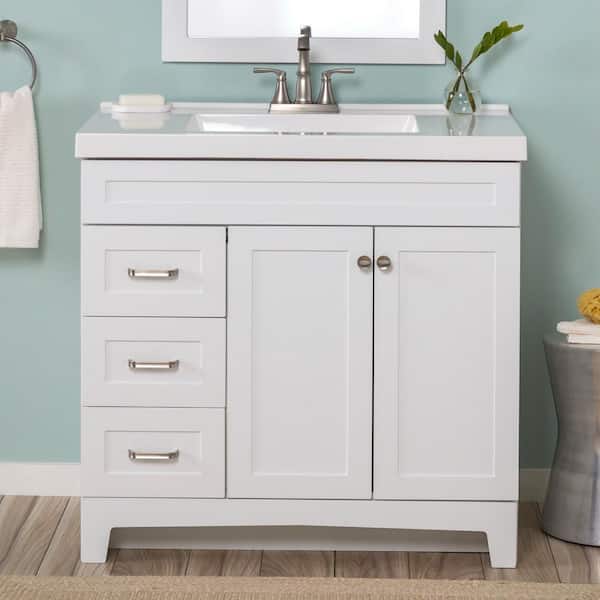 Home Decorators Collection Thornbriar 37 in. W x 22 in. D x 37 in. H Single Sink Freestanding Bath Vanity in White with White Cultured Marble Top
