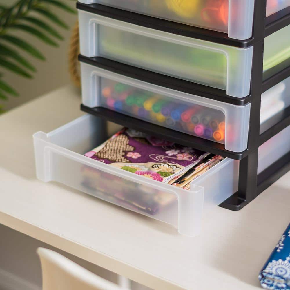 Small Black Plastic 4-Drawer Stackable Organizer, Set of 2