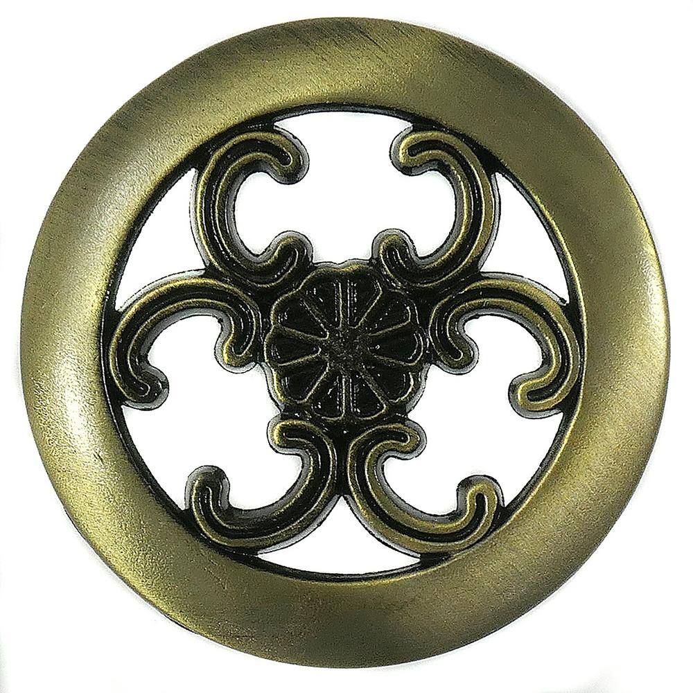 Antique Brass Round Filigree Cabinet Knob with Mounting Hardware
