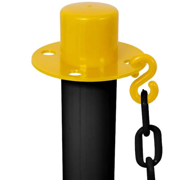 4-Pack Yellow/Black Plastic Safety Barrier Post w/Fillable Base,5Ft Plastic Chain for Traffic Control and Warning Y/B