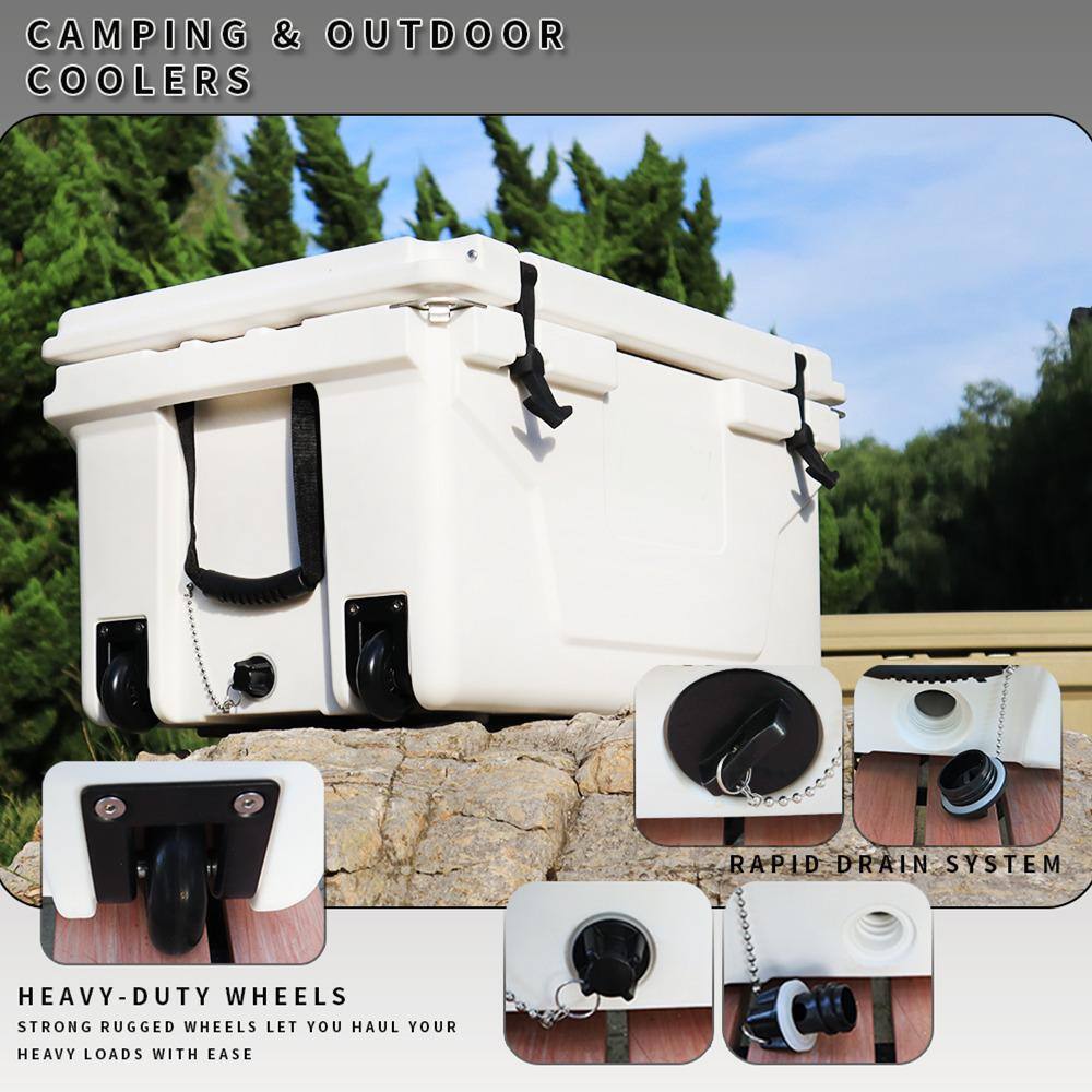 White 65 Qt. Portable Insulated Chest Cooler with Wheels