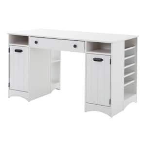 53.5 in. White Rectangular 1 -Drawer Writing Desk with Shelf