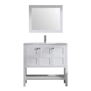 Wonline 36.4 in. W x 31.6 in. D x 18.1 in. H Single Sink Bath Vanity in White with White Top and Mirror Faucet Include