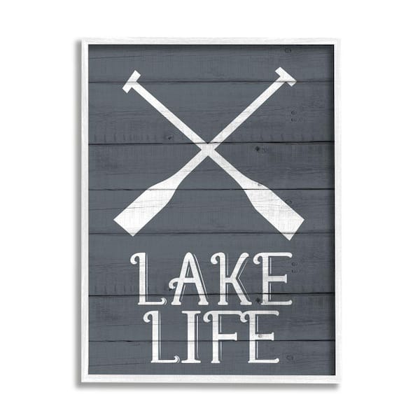 Stupell Industries "Nautical Blue Lake Life Phrase Rustic Boat Oars" by Kimberly Allen Framed Typography Wall Art Print 24 in. x 30 in.