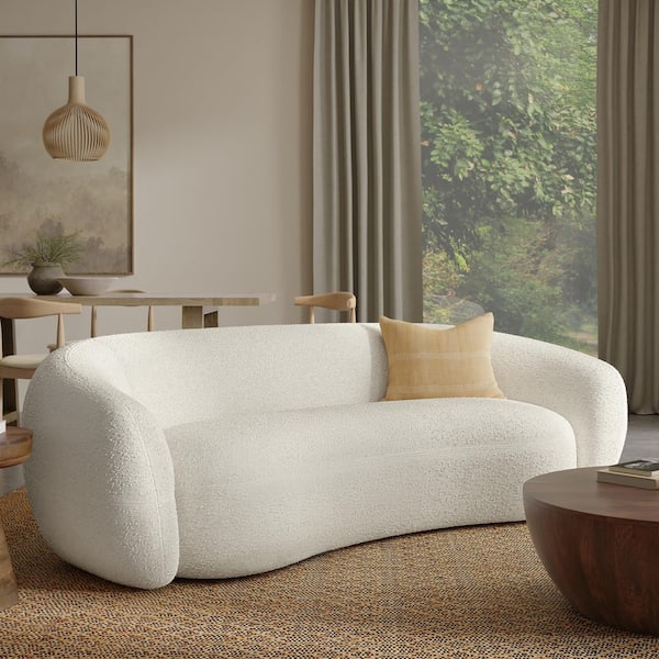 Sherri 89 in. Round Arm Performance Fabric Curved Contemporary Sofa in. Vanilla Cream Boucle