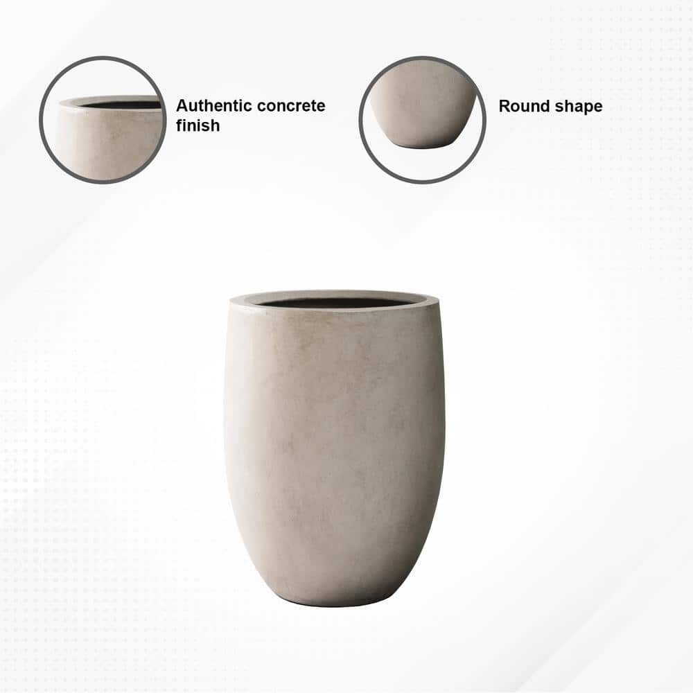 Large Weathered Gray Concrete Tall Planter with Drainage Hole