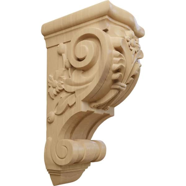 Ekena Millwork 7-5/8 in. x 6-1/4 in. x 14-1/8 in. Unfinished Wood Cherry Large Floral Corbel