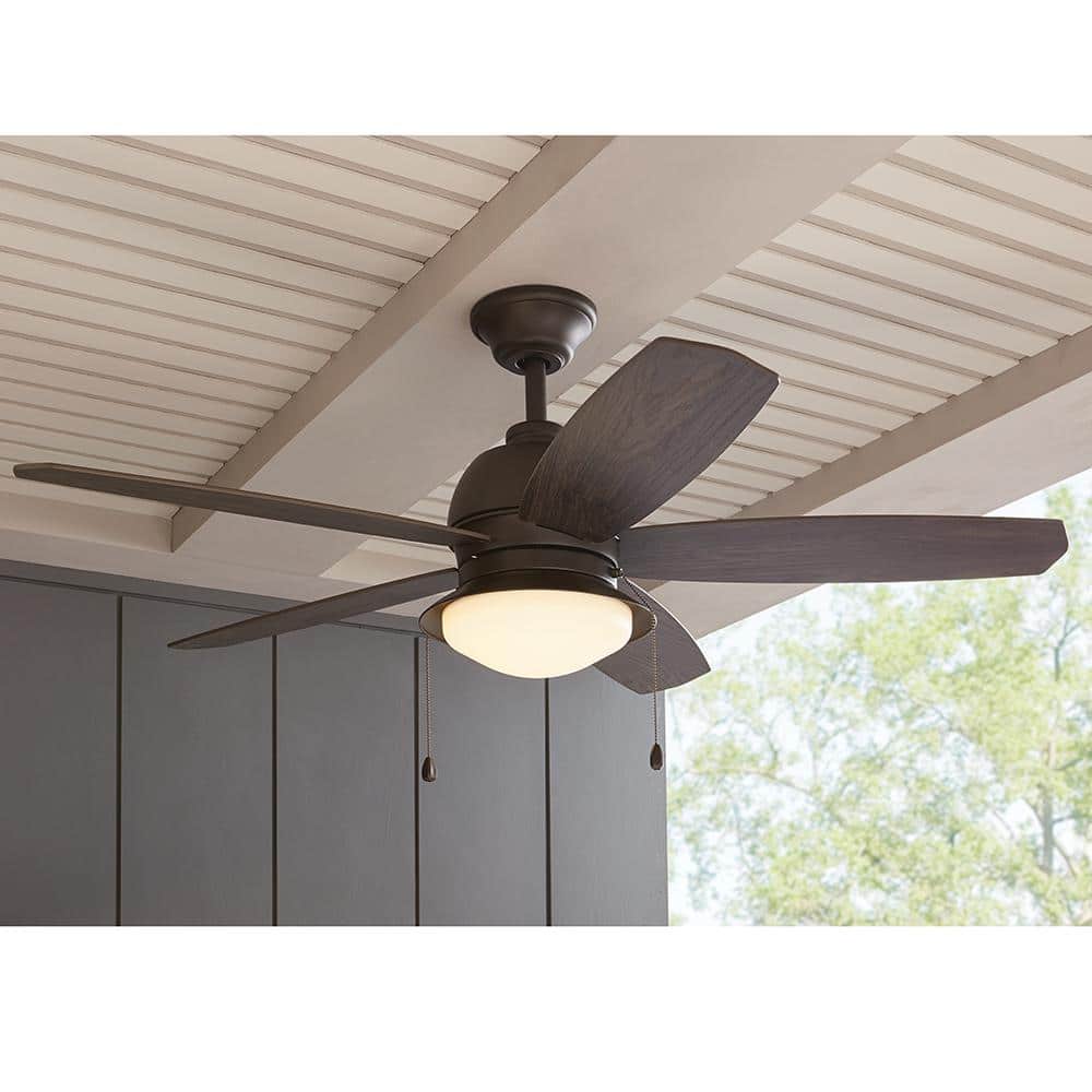 52-inch Bronze Ceiling Fan with Weathered Wood Blades and LED Light
