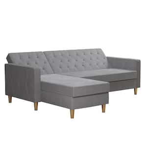 Liberty 1-Piece Light Gray Chenille 3-Seater L Shaped Left Facing Sectionals Futon with Storage