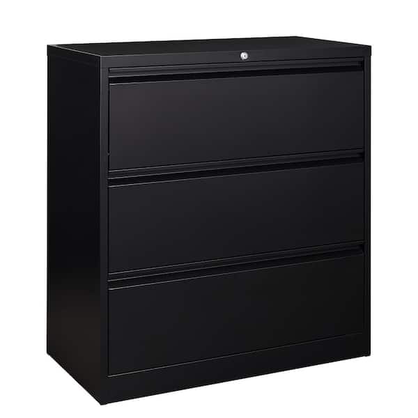 Hephastu 35.55 in.W x 40.86 in.H x 15.86 in.D 3-Drawer Metal Lateral File Garage Storage Freestanding Cabinet in Black