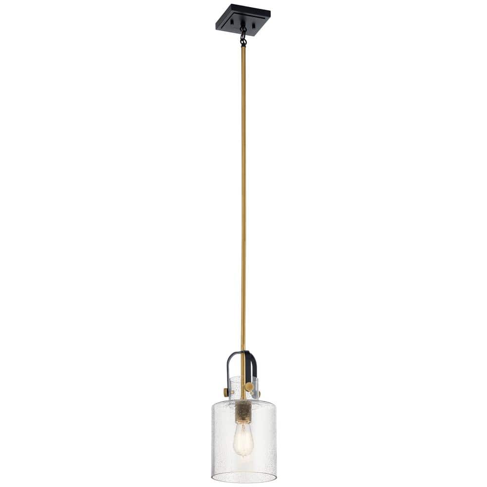 Kitner Vintage Industrial 1-Light Pendant in Natural Brass with Clear Seeded Glass