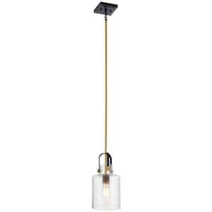 Kitner 1-Light Natural Brass Vintage Industrial Shaded Kitchen Pendant Hanging Light with Clear Seeded Glass