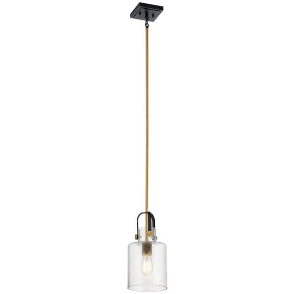 Kitner 1-Light Natural Brass Vintage Industrial Shaded Kitchen Pendant Hanging Light with Clear Seeded Glass