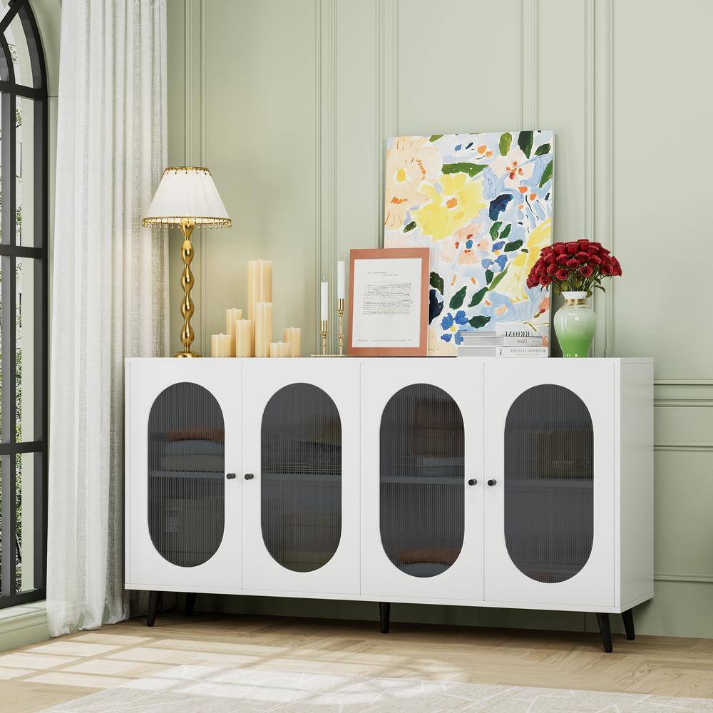 White 32.3 in. H x 60 in. W x 15.6 in. D Storage Cabinet w/Acrylic Doors Si
