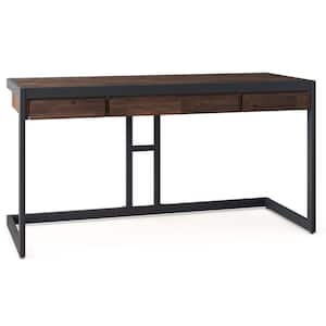 Erina Solid Acacia Wood Industrial 60 in. Wide Writing Office Desk in Distressed Charcoal Brown