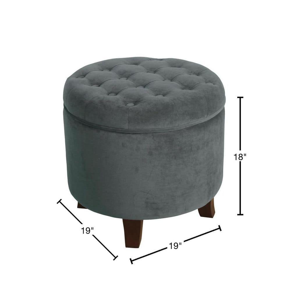 Dark Gray Velvet Tufted Round Storage Ottoman