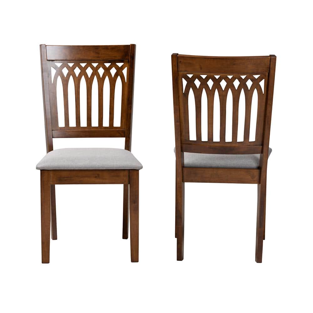 Walnut Brown Leather Upholstered Low Slat Side Chair