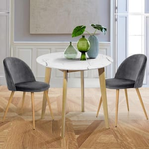 Currency 31.5 in. Round White Faux Marble Table Top Solid Wood 4 Legs Dining Table (Seat 2)