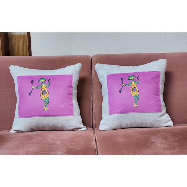 Mama Frog 16 in. x 16 in. Set of 2 Square Linen and Viscose Decor Throw Pillow Covers