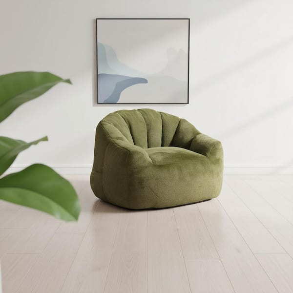 41.4 in. W Green Faux Fur Medium Bean Bag for Living Room, Bedroom