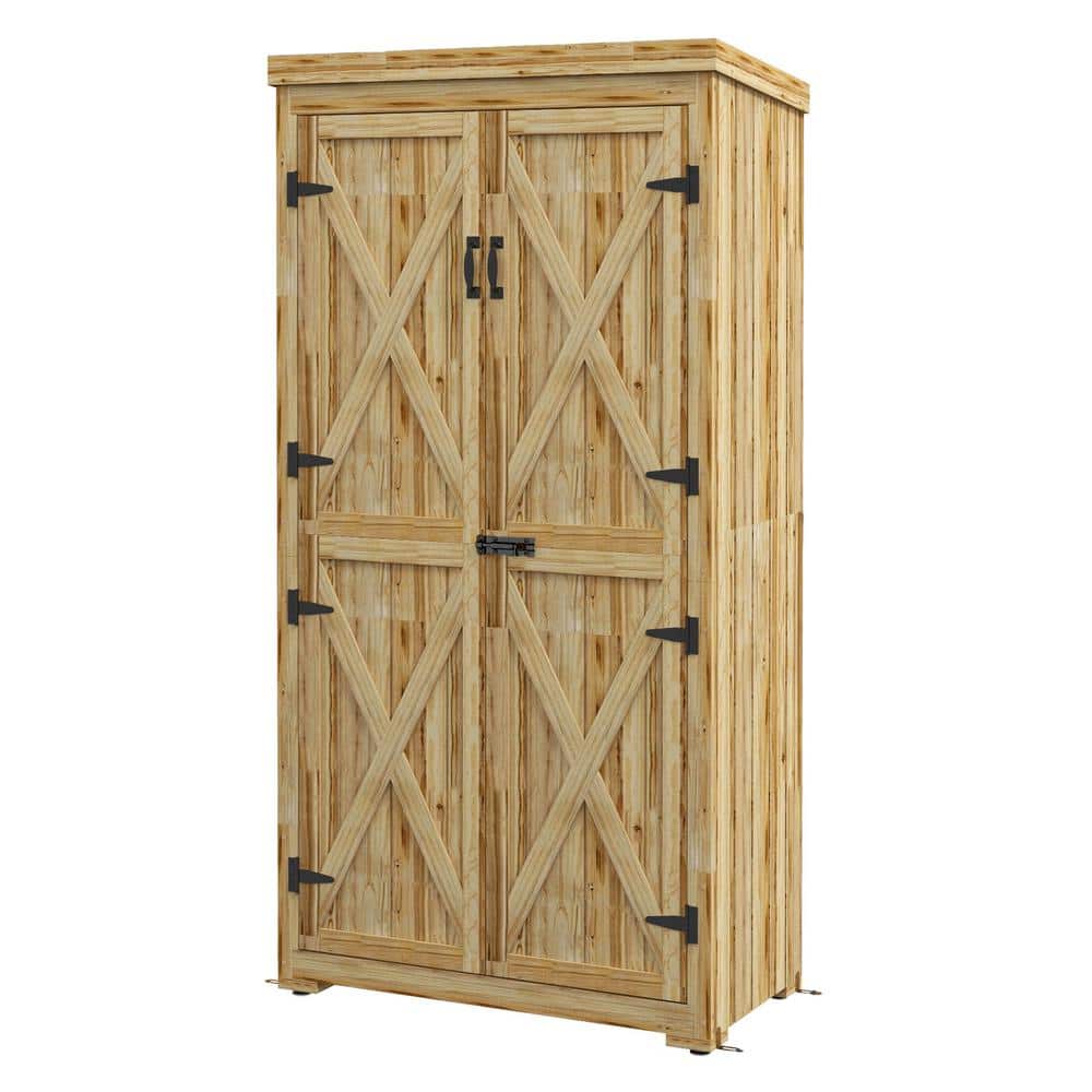 31.5 in. W x 15.7 in. D x 63 in. H Natural Fir Wood Outdoor Storage Cabinet