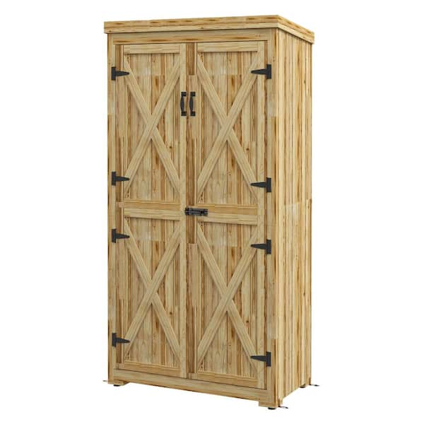 31.5 in. W x 15.7 in. D x 63 in. H Natural Fir Wood Outdoor Storage ...