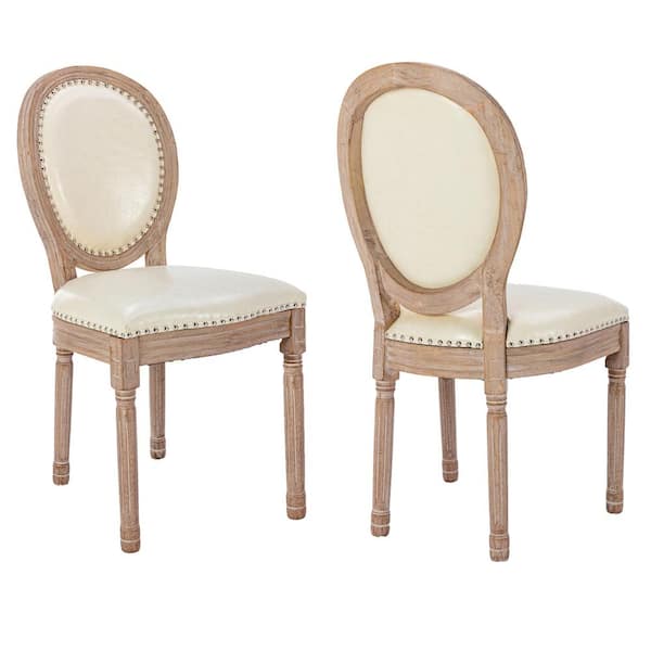 mieres French Country Style White Faux Leather Upholstered Kitchen Dining Chairs, Wooden Side Chairs (Set of 2)