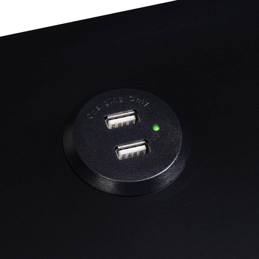 Black Wood Rectangular Side Table with USB Charging Dock