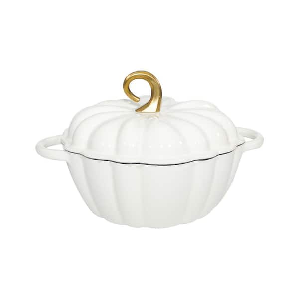 Pumpkin Dutch Oven Stock Pot 4.5 qt. Orange Enamel Cast Iron Cooking Pot with Lid, Soup Pot for Stovetop and Oven Use