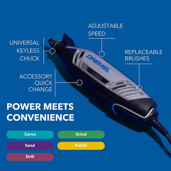 Dremel - 4300 Series 1.8 Amp Variable Speed Corded Rotary Tool Kit with Mounted Light, 64 Accessories, 9 Attachments and Case