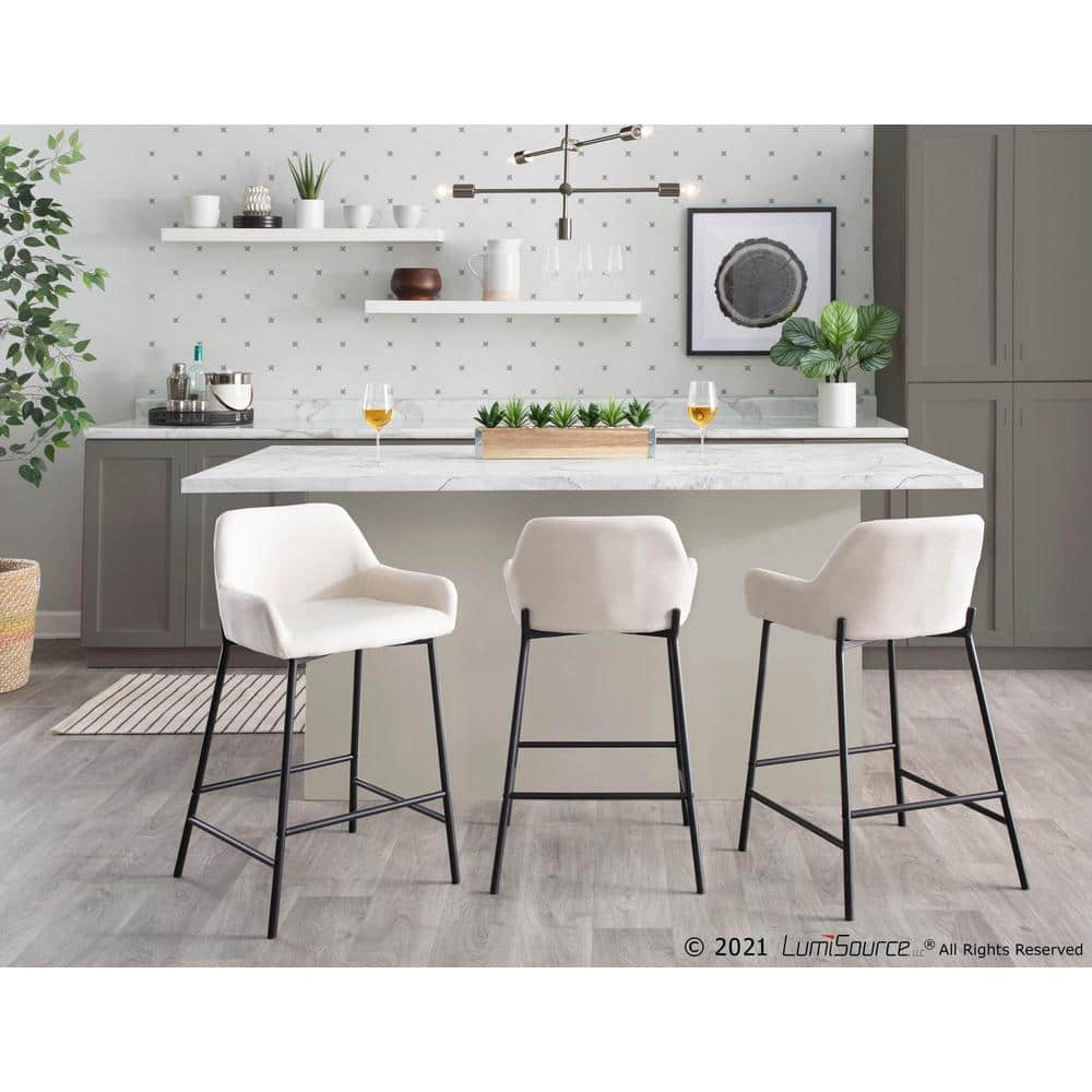 Daniella Cream Fabric and Metal Industrial Counter Stools - Set of 2