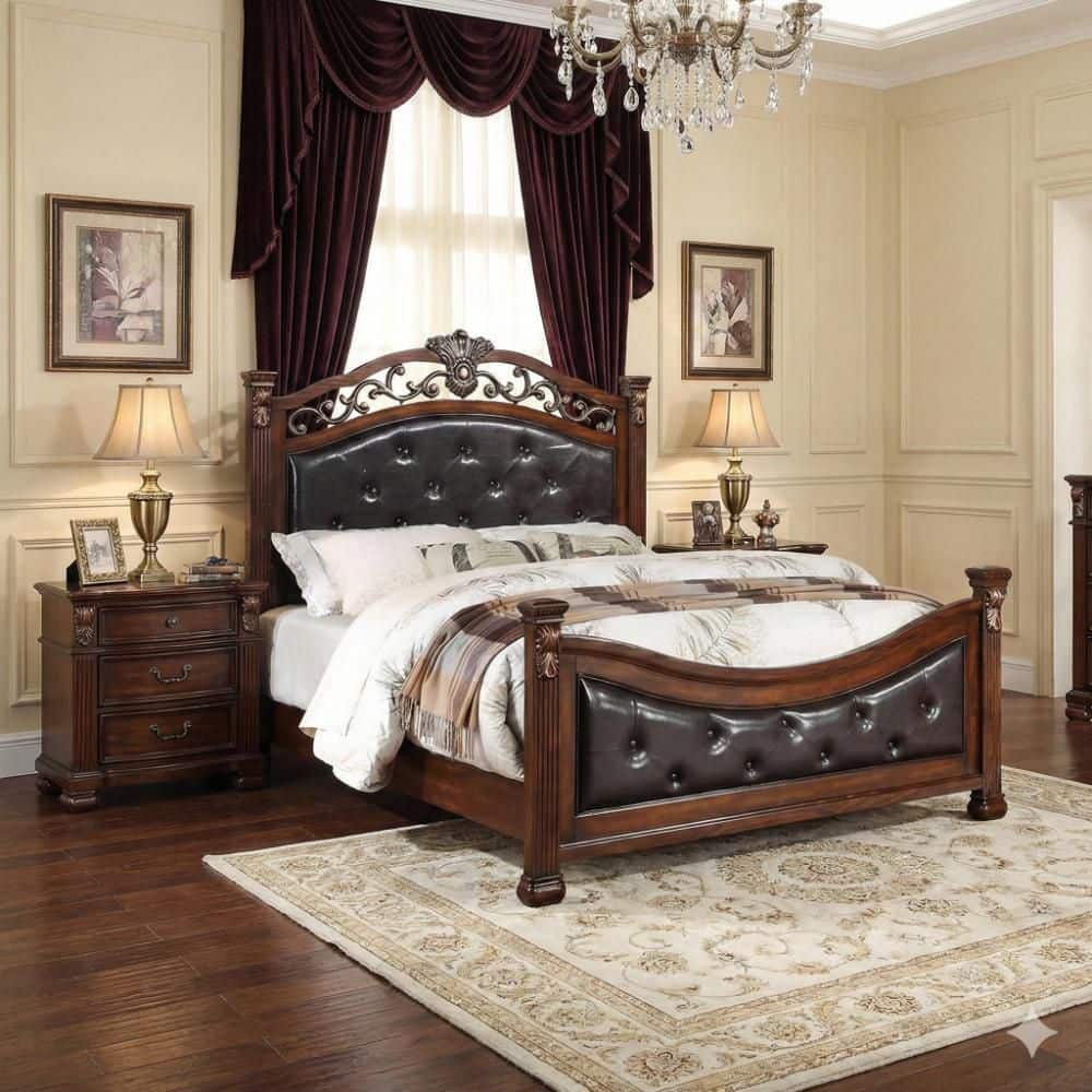 Benjara Jax Traditional Brown and Gray Wood Frame Queen Size