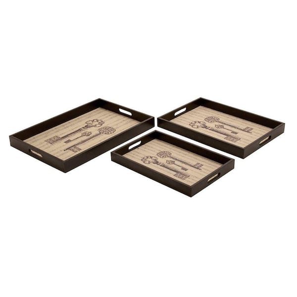 ORE International 21 in. x 19 in. x 17 in. Wooden Leather Keys Trays (Set of 3)