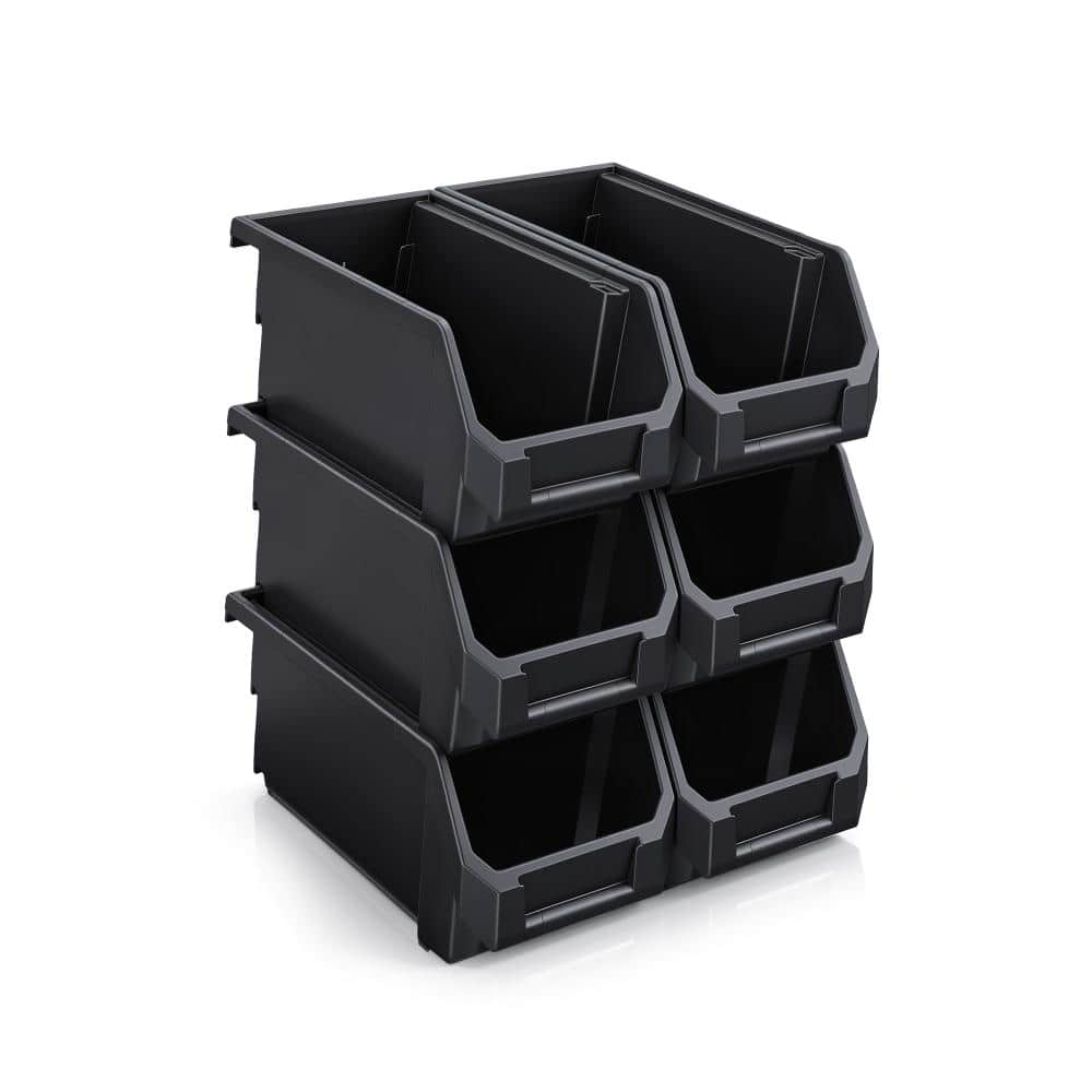 Open Front Stackable Garage Plastic Storage Bin – Organize Tools, Hardware & Shelving - Large, Set of 6, Black price history on PriceWatchPro