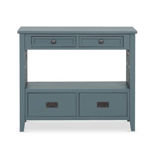 Utopia 4niture Dewei 36 in. Blue Rectangle Wood Console Table with 4-Drawers and Shelves