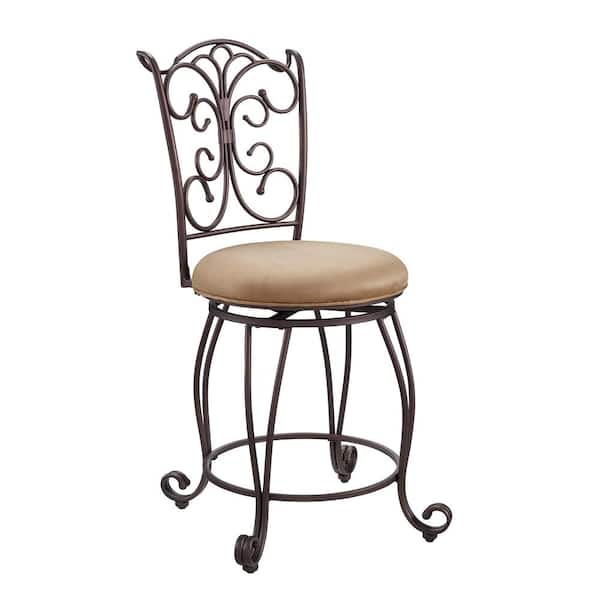 Linon Home Decor Hansel 24.25 in. Bronze Metal Swivel High Back Counter Stool with Fabric Seat