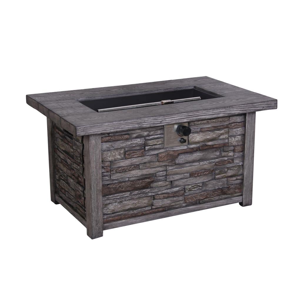 43.5 in. 50,000 BTU Rectangular Outdoor Propane Gas Brown Fire Pit Table with Lava Rock and Waterproof Cover -  CASAINC, CA-F872-A