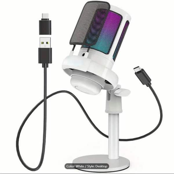 EKIEUDL USB Microphone for Streaming, Podcasting and Gaming in White (1-Pack)