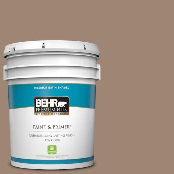 BEHR PREMIUM PLUS 5 gal. #760B-5 Blanket Brown Satin Enamel Low Odor Interior Paint & Primer