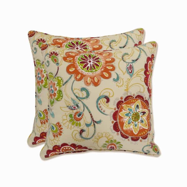 Pillow Perfect Floral Multicolored Square Outdoor Square Throw Pillow 2-Pack