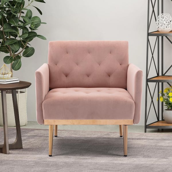HOMEFUN Pink Morden Leisure Single Accent Chair with Rose Golden Metal Legs