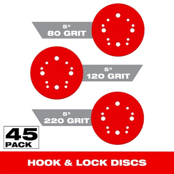 DIABLO 5 in. 80-Grit, 120-Grit, and 220-Grit Universal Hole Random Orbital Sanding Disc with Hook and Lock Backing (45-Pack)