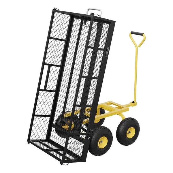 900 lb. 3.8 cu. ft. Heavy-Duty Steel Garden Cart with Removable Sides, 10 in. Pneumatic Tires, Yellow