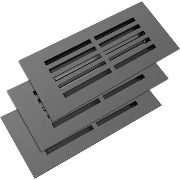 Reggio Registers 4 in. x 10 in. (3-Pack) Low-Profile Linear Split Design Floor Registers with Rust-Proof Louvers Black Steel Vent Covers