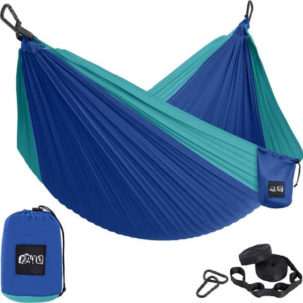 10 ft. Durable Portable Camping Hammock, Holds 400lbs w/ Heavy Duty Tree Straps, Comfortable Travel Swing, Double Blue