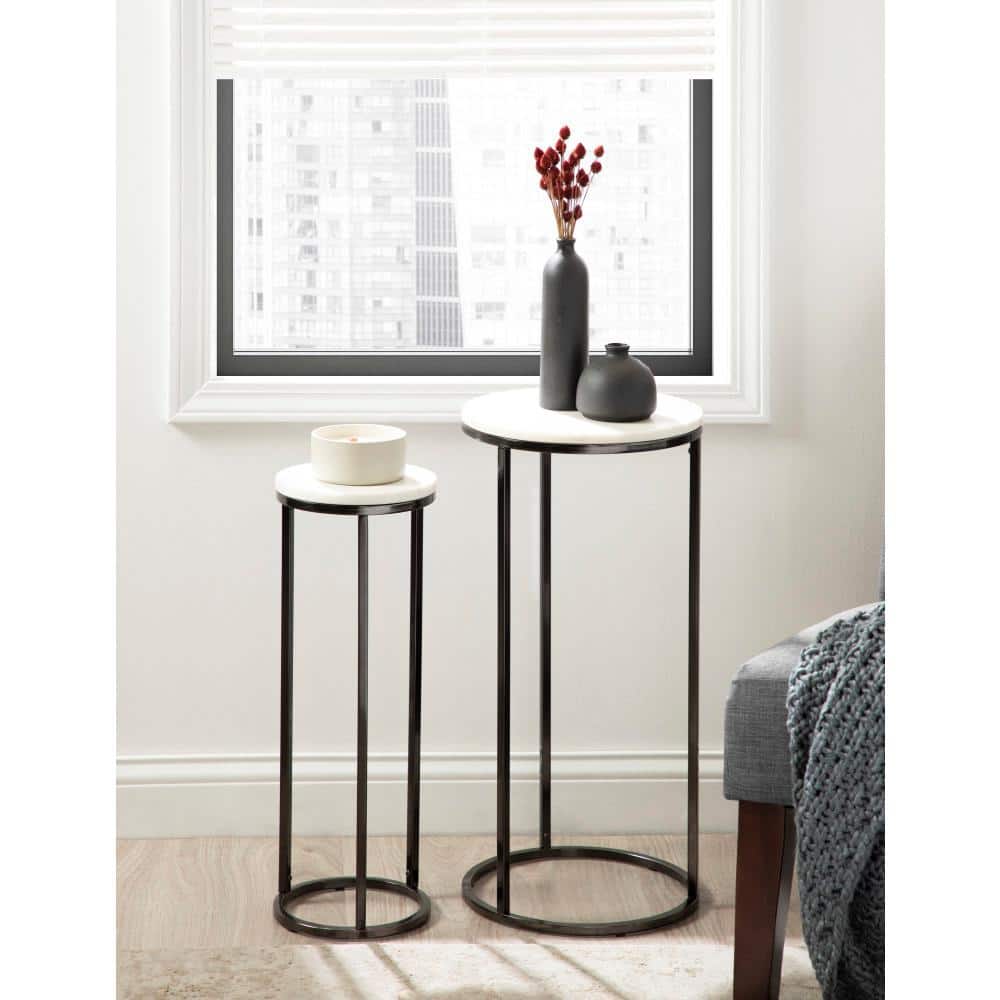 White Marble and Gunmetal Round Nesting Tables Set